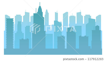 Cityscape skyscrapers blue silhouettes. Urban buildings background 117912283