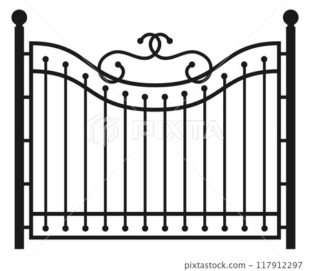 Decorative metal lattice fence. Iron black railing 117912297