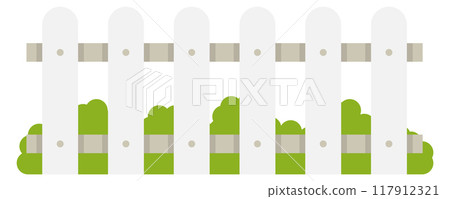 Green bushes behind white wooden fence color icon 117912321