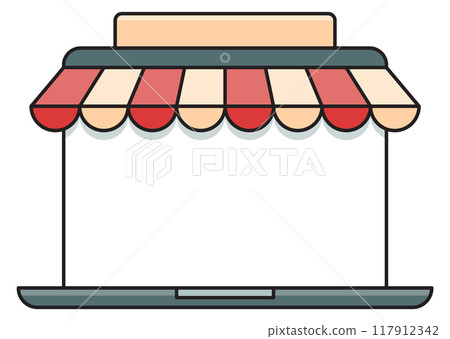 Web store color icon. Laptop screen with shop awning 117912342