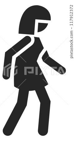 Walking woman pictogram. Black female silhouette side view Walking woman pictogram. Black female silhouette side view 117912372