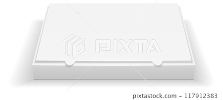 Closed pizza box. White realistic package mockup 117912383