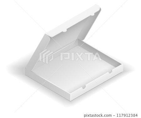 Empty pizza box. Realistic paper white container 117912384