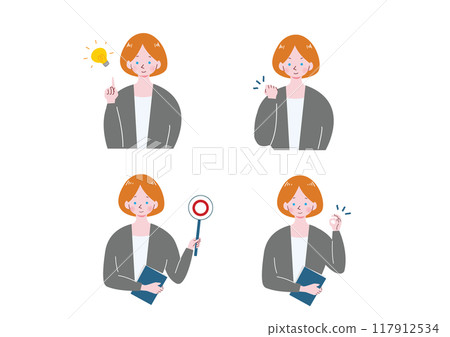 Illustration set of a Caucasian woman in a suit 117912534