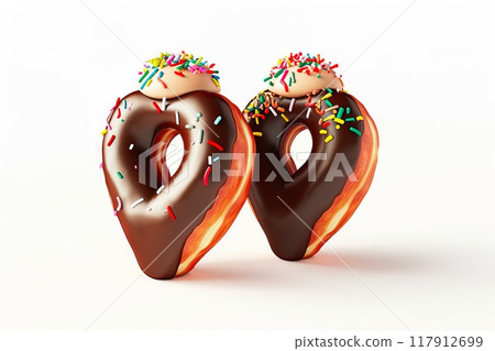 Festive Heart-Shaped Donuts with Chocolate Glaze and Colorful Toppings for Joyful Celebrations Festive Heart-Shaped Donuts with Chocolate Glaze and Colorful Toppings for Joyful Celebrations 117912699