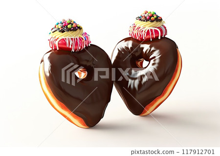 Festive Heart-Shaped Donuts with Chocolate Coating and Colorful Toppings for Sweet Celebrations Festive Heart-Shaped Donuts with Chocolate Coating and Colorful Toppings for Sweet Celebrations 117912701