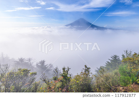 夏季的富士山和雲海(來自山梨縣大嶽山附近) 夏季的富士山和雲海(來自山梨縣大嶽山附近) 117912877