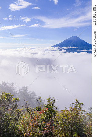 夏季的富士山和雲海(來自山梨縣大嶽山附近) 夏季的富士山和雲海(來自山梨縣大嶽山附近) 117912883