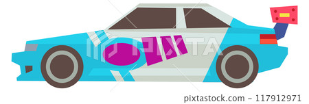 Rally car icon. Racing color toy side view 117912971