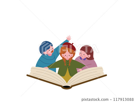 Autumn illustration of cute children reading 117913088