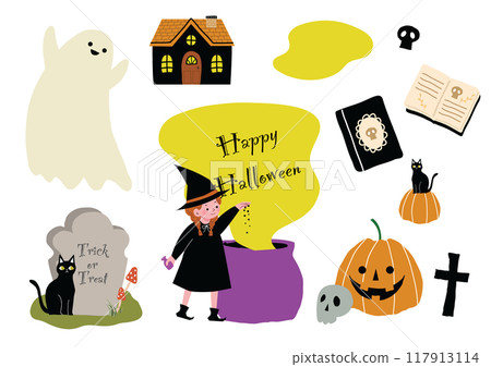 Cute Halloween illustration set 117913114