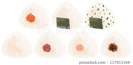 從具有水彩風格的角度觀看的一組飯糰 從具有水彩風格的角度觀看的一組飯糰 117913169