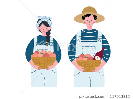 男人和女人採摘桃子的插圖 男人和女人採摘桃子的插圖 117913813