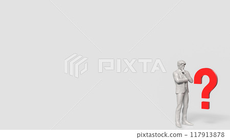 The  white man figure and red question symbol for  background  3d rendering. 117913878