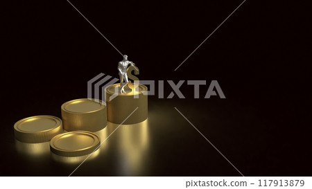 The man and gold coins for Business concept 3d rendering. The man and gold coins for Business concept 3d rendering. 117913879