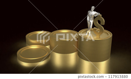 The man and gold coins for Business concept 3d rendering. The man and gold coins for Business concept 3d rendering. 117913880