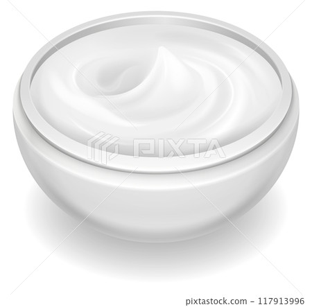 Realistic cream texture in open cosmetic jar. White mockup Realistic cream texture in open cosmetic jar. White mockup 117913996