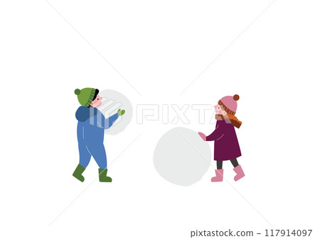 孩子們在外面雪地玩耍的插畫 117914097