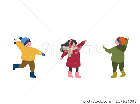 孩子們在外面雪地玩耍的插畫 孩子們在外面雪地玩耍的插畫 117914098
