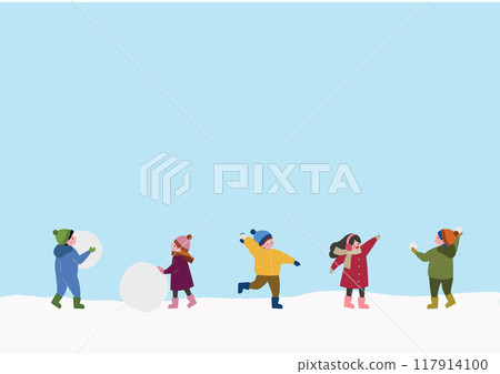 孩子們在外面雪地玩耍的插畫 117914100