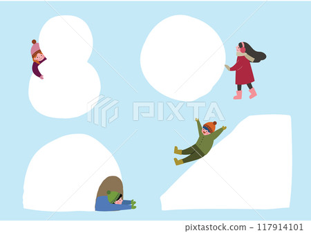 Cute children playing in the snow frame 117914101