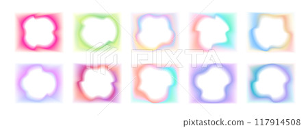 Collection of luminous colored gradient rectangular frames with inner blur abstract shape. Square vector backgrounds with aura for design Collection of luminous colored gradient rectangular frames with inner blur abstract shape. Square vector backgrounds with aura for design 117914508