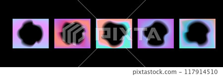 Set of glowing colored gradient squares with inner blur abstract shape. Rectangular vector frames with aura for design on a black background Set of glowing colored gradient squares with inner blur abstract shape. Rectangular vector frames with aura for design on a black background 117914510