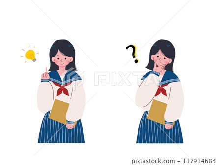 Illustration of a thinking high school girl 117914683
