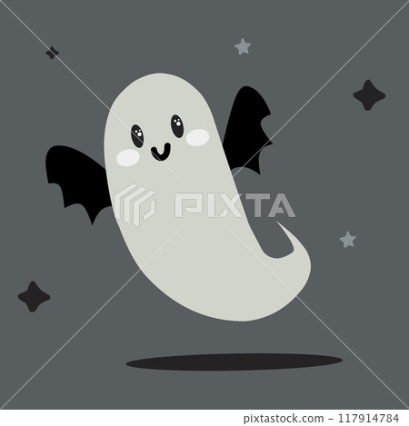 Scary cute ghost for Halloween celebration with bat wings. Halloween illustration 117914784