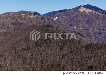 從滝子山看到的大菩薩連峰、濱米場丸、白谷丸、黑岳 從滝子山看到的大菩薩連峰、濱米場丸、白谷丸、黑岳 117914861