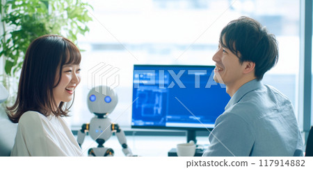 工程師和人們討論通訊機器人_1 工程師和人們討論通訊機器人_1 117914882