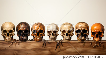Human skulls, symbol of the holiday of the dead halloween - AI generated image 117915012