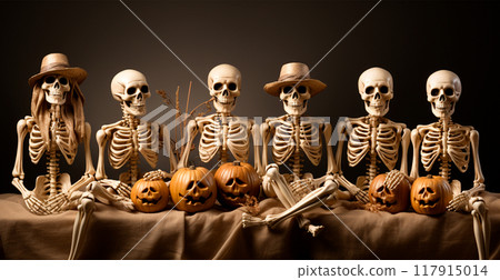 Skeletons, a symbol of the holiday of the dead Halloween - AI generated image 117915014
