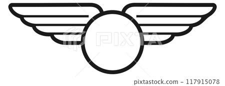 Retro honor badge. Winged insignia line template 117915078