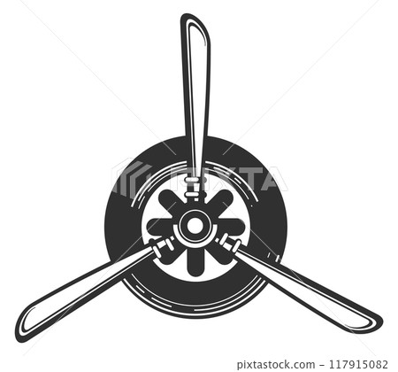 Vintage aeroplane symbol. Flying aircraft propeller icon Vintage aeroplane symbol. Flying aircraft propeller icon 117915082