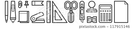 Office stationery line icon set. School supplies 117915146
