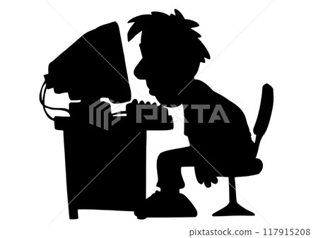 Person, silhouette of a person tired from desk work Person, silhouette of a person tired from desk work 117915208