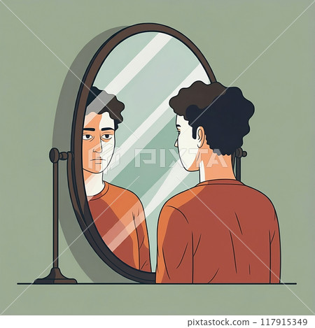 男人盯著鏡子 117915349