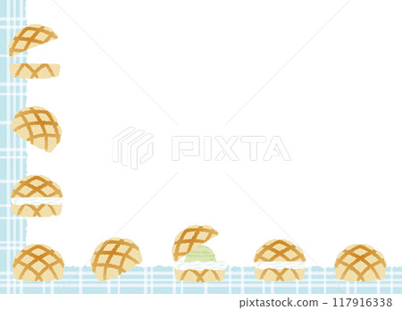Hand-drawn cute melon bread frame 117916338