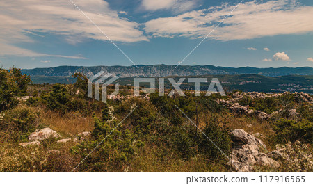 Krk Croatia A view of the mountains and the sea near the town of Rudine 117916565