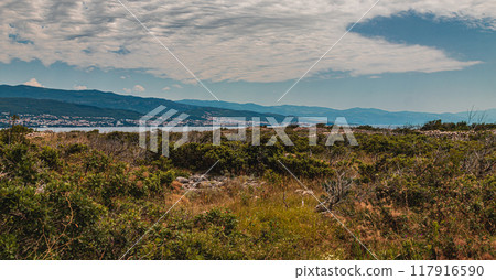 Krk Croatia A view of the mountains and the sea near the Biserujka caves 117916590