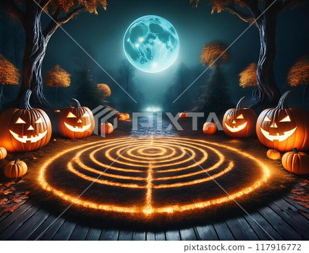 Halloween image of a magic circle and pumpkin 117916772