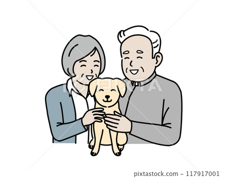 Illustration of an elderly couple with a dog 117917001