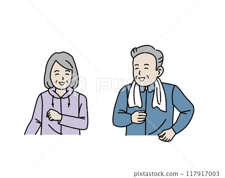 Illustration of an elderly couple jogging Illustration of an elderly couple jogging 117917003
