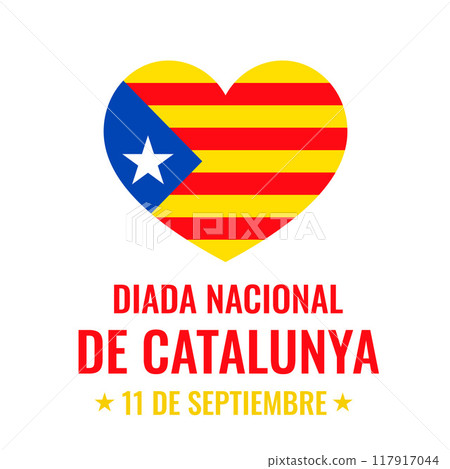 Catalonia National Day typography poster in Spanish. Holiday in Spain on September 11. Vector template for banner, flyer, greeting card, shirt design, etc. 117917044