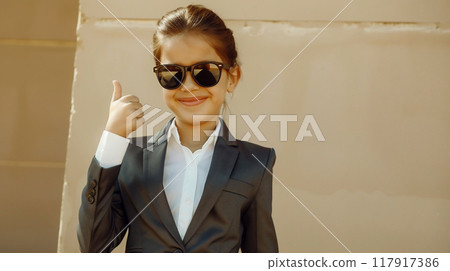 Thumbs up, sunglasses, child, woman, eight, Generative AI 117917386