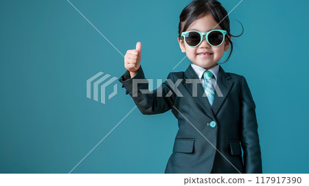 Thumbs up, sunglasses, child, woman, twelve, Generative AI 117917390