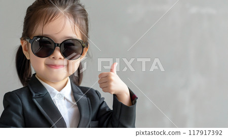 Thumbs up sunglasses child woman four Generative AI 117917392