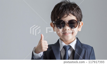Thumbs up, sunglasses, child, male, one, Generative AI Thumbs up, sunglasses, child, male, one, Generative AI 117917393