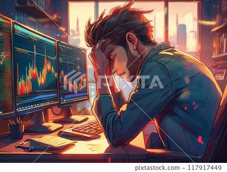 Stock trader looking at monitor 117917449